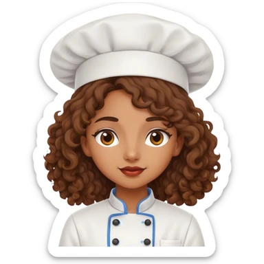 Medium Brown girl chef with long curly hair sticker