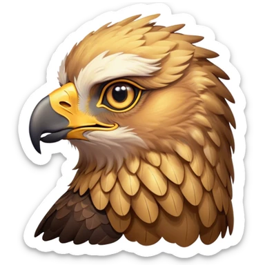Cinematic Cute Golden Eagle Portrait Emoji, Head tilted playfully and inquisitively, featuring a compact, streamlined form with subtly ruffled, golden plumage and round, sparkling eyes full of spirited charm, Simplified yet irresistibly adorable features, highly detailed, glowing with a warm, inviting glow, high shine, affectionate and lively, stylized with a touch of whimsical aerial grace, soft glowing outline, capturing the essence of a mischievous yet endearing golden eagle that seems as if it could glide out of the screen into your heart! sticker
