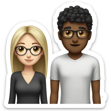 Lighter Brown guy with glasses and and a white girl black hair with bangs no glasses in a relationship  sticker
