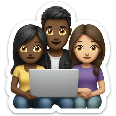 2 girl and 3 man each of them holding laptop and sit together  sticker