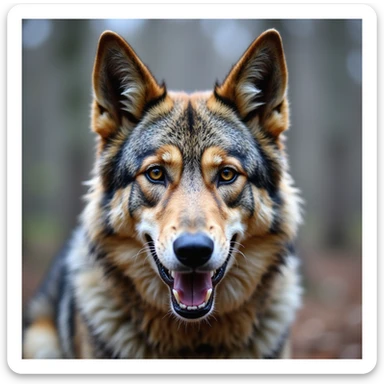 realistic detailed face of an American wolfdog, friendly expression sticker