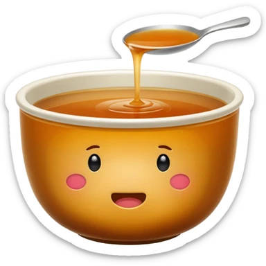consommé in a plain bowl, clear brown soup, no face, no eyes, no mouth, just soup, emoji style sticker