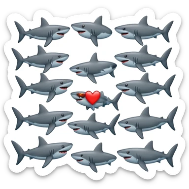 multiple shark emojis in the shape of a heart sticker
