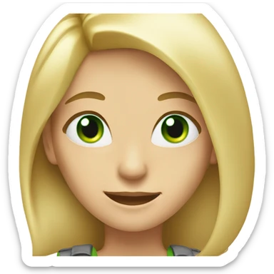 a woman with a shoulder-length blond hair, with green eyes, smiling  sticker