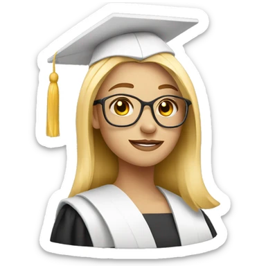 White skin blond female student with phd graduation hat sticker
