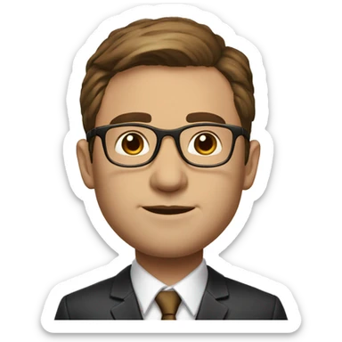 proportional body height adult lawyer in suit with brown hair and brown eyes and round gold glasses sticker