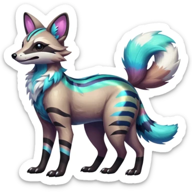 Shiny Neon Glossy Silvally-Aardwolf-Tanuki-Genet-Bobcat-fusion-animal-hybrid-creature, full body sticker