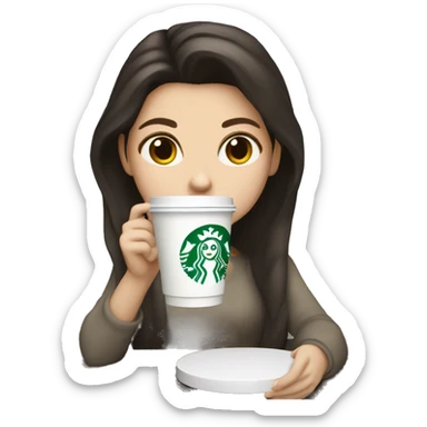 Dark hair white girl drinking starbucks sticker