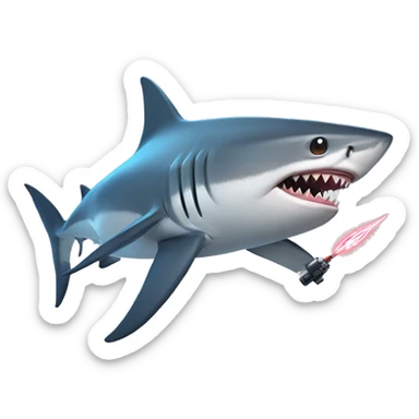 Shark with a laser blaster on his head sticker