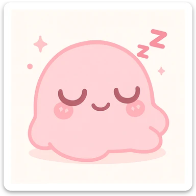pink character happily sleeping, dreamy and cute, kawaii style sticker