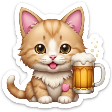kitten drinks beer sticker