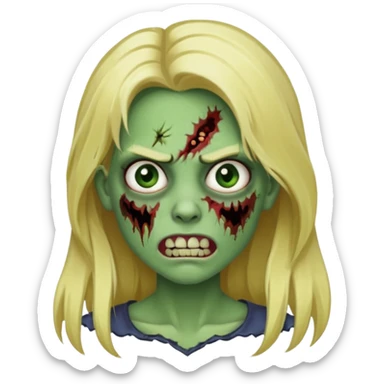 girl zombie with blonde long hair with teeth green skin and serious face sticker