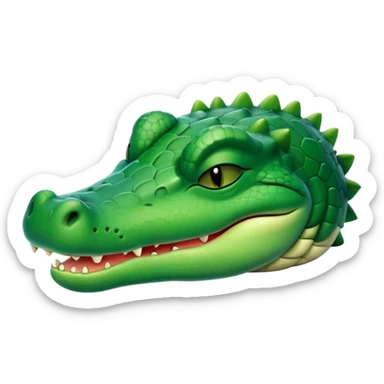 Meme-Worthy Cute Sleeping Crocodile Portrait Emoji, Head resting peacefully with a contented smile, showcasing a robust, powerful build and a luxuriously soft textured emerald-green hide, eyes shut in a serene, restful nap, Simplified yet hilariously adorable features, highly detailed, glowing with a soft, drowsy light, high shine, relaxed and utterly lovable, stylized with an air of playful laziness, bright and heartwarming, soft glowing outline, capturing the essence of a comically sleepy crocodile, so meme-worthy it feels like it could instantly become the next viral sensation of adorable reptilian slumber! sticker