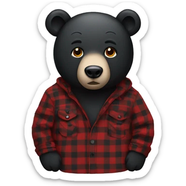 Black bear with red and black flannel sticker