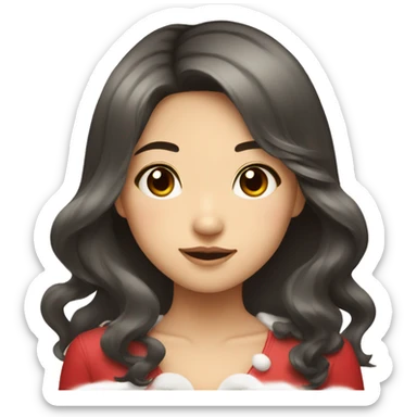 Asian cute girl with wavy and straight hair xmas sticker