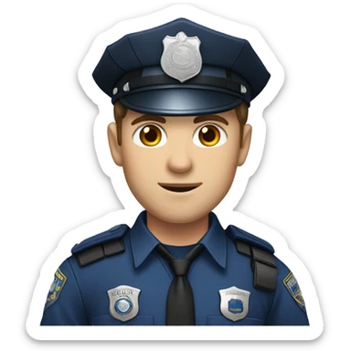 Man with brown short hair, blue eyes and wearing a police outfit. Blue eyes sticker