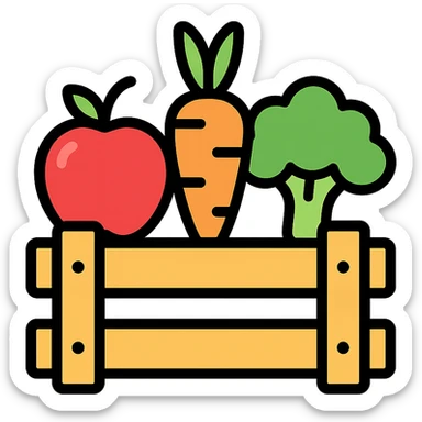 colored icon of a crate with produce representing goods sticker