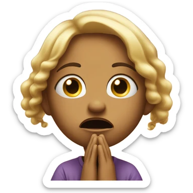 Moaning emoji with tears and hands praying to the sky sticker