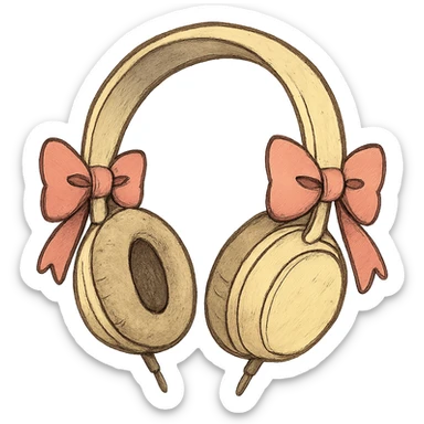 ghibli style white headphones with pink bows sticker