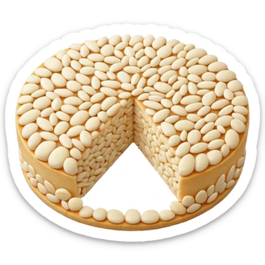 A round puffed rice cake, flat disc shape, light beige/off-white color, bumpy textured surface showing compressed puffed rice grains, crispy appearance, simple flat design, centered on transparent background. sticker
