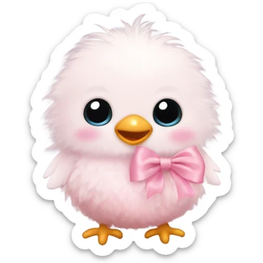 Fuzzy baby bird with light pink bow sticker