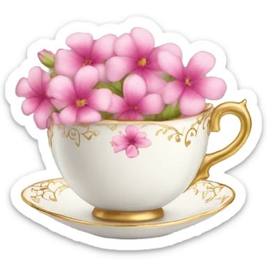 princess tea cup with pink flowers and gold details  sticker
