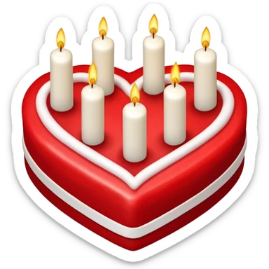 Red heart shaped birthday cake, top view, 4 candles sticker