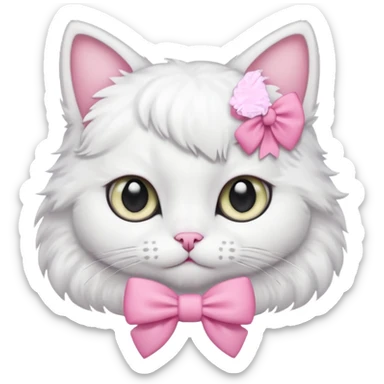 A white cat wearing a pink bow sticker