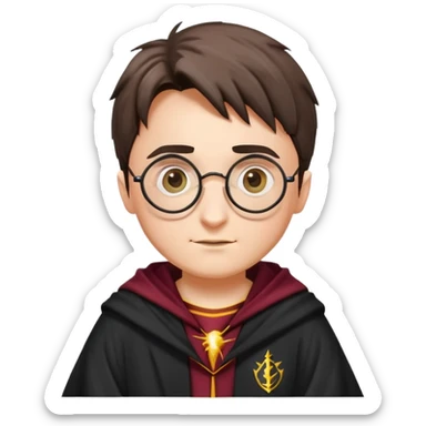 Harry Potter with round glasses, lightning scar, and wizard robes sticker