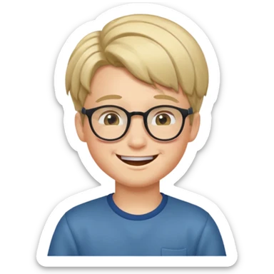 un ragazzo con gli occhiali e capelli al lato che fa l'occhiolino ed è felice sticker