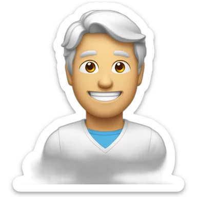 Un homme qui lève les bras face a l'ecran et fait un sourire sticker