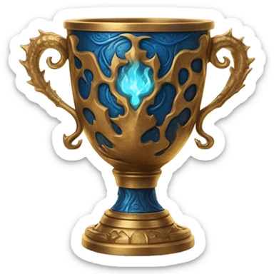 The Goblet of Fire is a large, ornate cup made of burnished gold with intricate carvings and handles shaped like fiery dragons. It's enchanted to select the champions for the Triwizard Tournament by emitting blue flames and magically presenting their name sticker