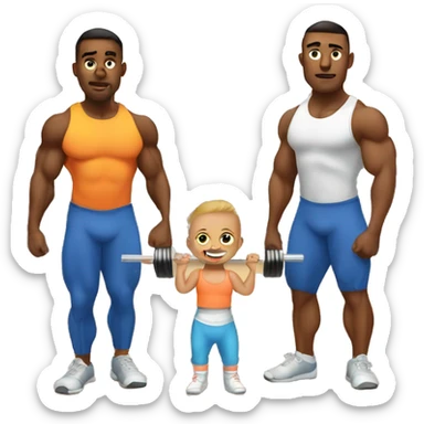 A baby with his parents doing deadlifts at the gym  sticker