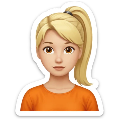 Blond woman with pony tail ane orange blouse sticker