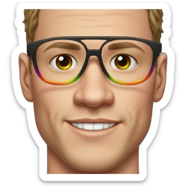 Jonathan Toews wearing glasses and rainbow clothes sticker