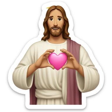 Jesus making pink heart with hands sticker