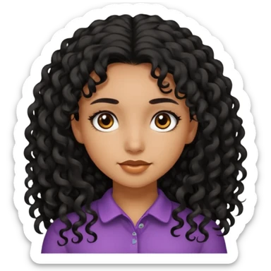 A girl with black long curly hair dark brown eyes brown skin colour. sticker