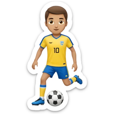 Persian soccer player in full soccer team kit with a yellow top, blue shorts and white socks, no soccer ball sticker