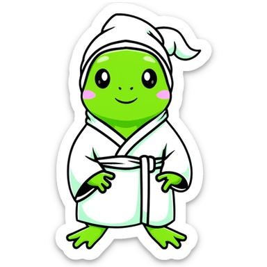 Lady frog with a towel wrapped around their head and in a robe sticker