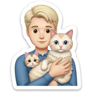 A white man holding a ragdoll cat sticker