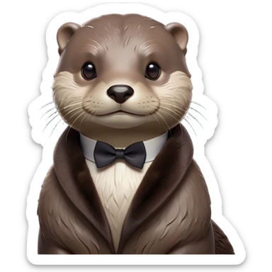 Cinematic Noble Otter Portrait Emoji, Poised and regal, with a sleek, streamlined build and a luxuriously smooth, well-groomed Fur of rich brown, deep-set soulful dark eyes, Simplified yet sharp and sophisticated features, highly detailed, glowing with a soft, dignified glow, high shine, intelligent and playful, stylized with an air of aquatic charm, focused and attentive, soft glowing outline, capturing the essence of a watchful and confident water-dweller, so majestic it feels as though it could glide out of the screen with effortless authority! sticker