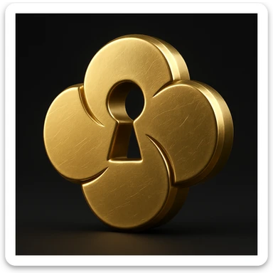 Transform the design into a gold 3D Black style with realistic gold material, lighting, and depth. Use a matte black background. Keep the keyhole and petal shapes clear and bold. sticker