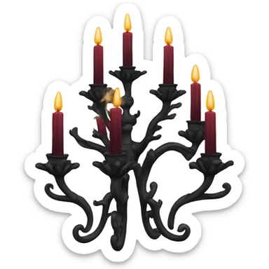 black seven-branched candelabrum with burgundy flames sticker