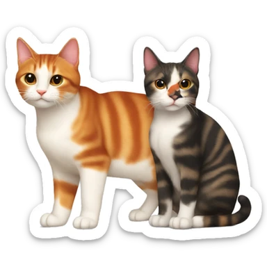 A small tricolour cat playing with a big red cat sticker