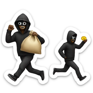 Robber with a money bag running away sticker