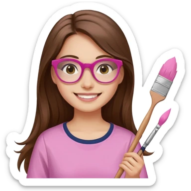 Painting women. smilling   Long hair,  lunette peinture top pink, pinceau sticker