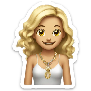 smiling girl with jewelry indoors cutting  sticker