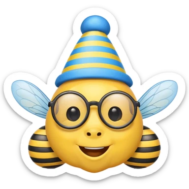 party blue hat bee with glasses sticker