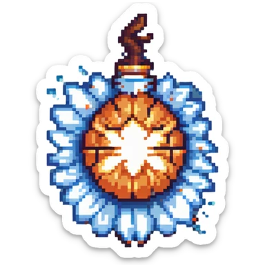 Power bomb, larger size, blue highlights, longer fuse, explosive appearance, pixel art style sticker
