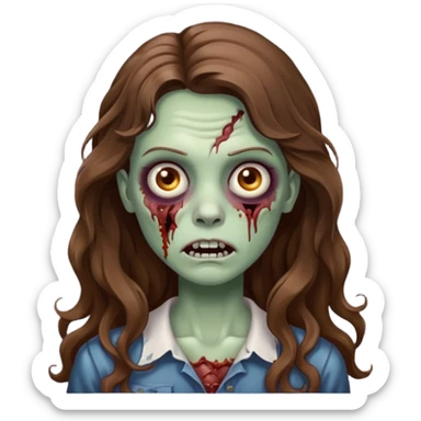 zombie com cabelo ondulado longo marrom e sem franja fofa sticker
